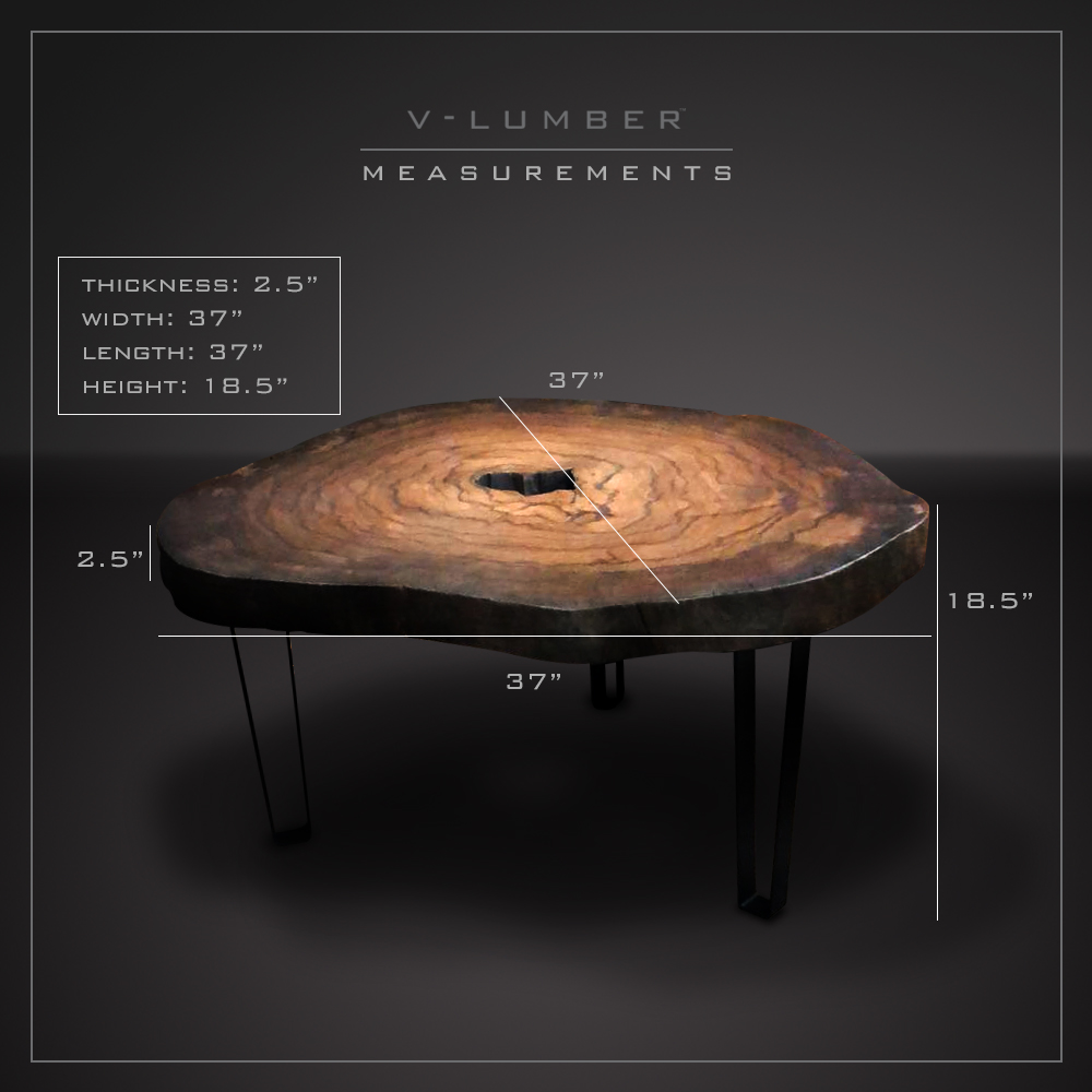 COFFEE TABLE - DRAGON WOOD - ROUND - BLACK METAL LEGS